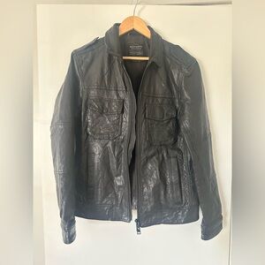 All Saints Dark Leather Military Jacket